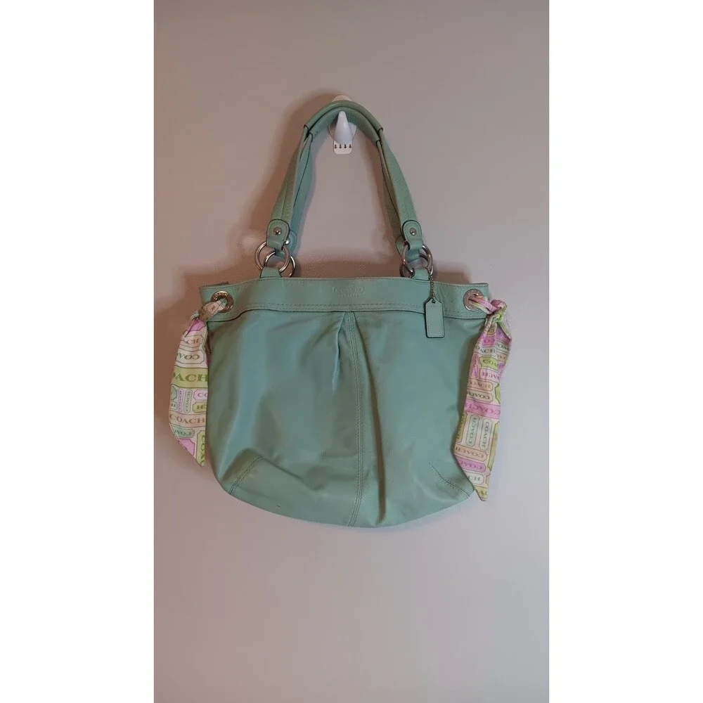 Coach Kyra Mint Green Hobo Bag Silk Scarfs Rare Vintage F13556